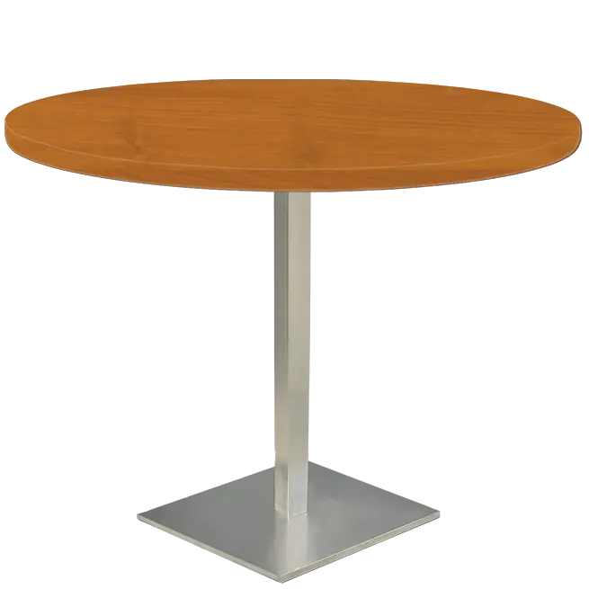 SQC 500 - 13 stůl kulatý, deska pr.800 mm olše jantar (síla 25 mm), noha broušený nerez